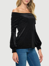 Load image into Gallery viewer, Long Sleeve Glitter Off Shoulder Top - Black
