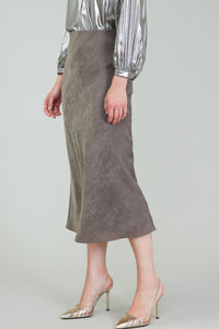 Bias Metallic Midi Skirt - Dark Olive