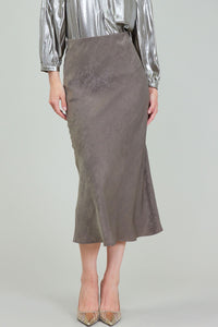 Bias Metallic Midi Skirt - Dark Olive