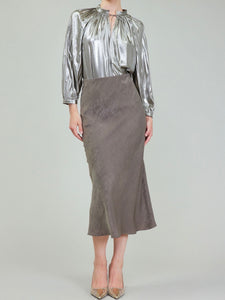 Bias Metallic Midi Skirt - Dark Olive