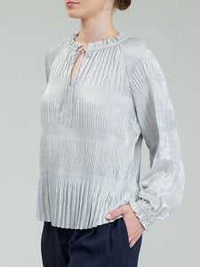 Pleated Metallic Blouse - Oyster