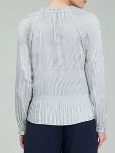 Pleated Metallic Blouse - Oyster