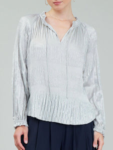 Pleated Metallic Blouse - Oyster