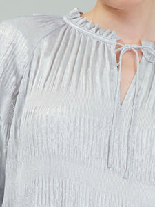 Pleated Metallic Blouse - Oyster