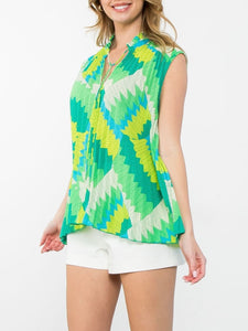 Sleeveless Pleat Top - Greens FINAL SALE