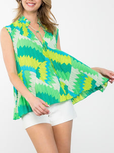 Sleeveless Pleat Top - Greens FINAL SALE