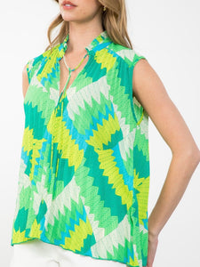 Sleeveless Pleat Top - Greens