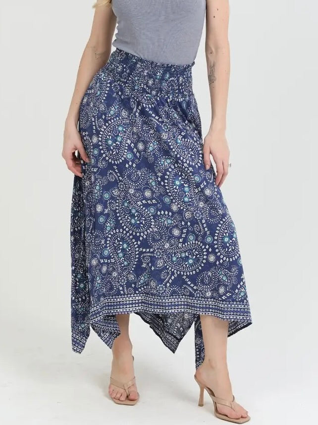 Bandana Print Midi Skirt - Navy