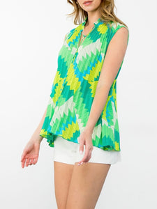 Sleeveless Pleat Top - Greens