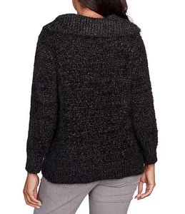 Marilyn Collar Eyelash Sweater - Black