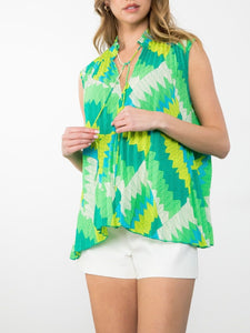 Sleeveless Pleat Top - Greens FINAL SALE