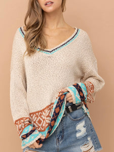 Aztec Border Sweater - Natural/ Multi