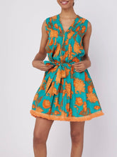 Load image into Gallery viewer, Felice Dress with Tie - Green/Orange FINAL SALE
