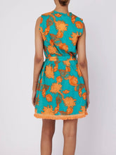 Load image into Gallery viewer, Felice Dress with Tie - Green/Orange FINAL SALE
