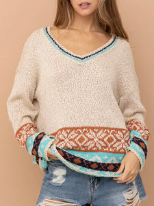 Aztec Border Sweater - Natural/ Multi