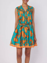 Load image into Gallery viewer, Felice Dress with Tie - Green/Orange FINAL SALE
