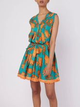 Load image into Gallery viewer, Felice Dress with Tie - Green/Orange FINAL SALE
