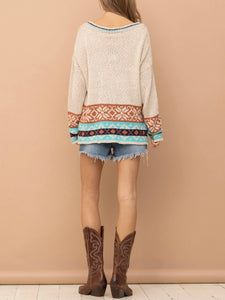 Aztec Border Sweater - Natural/ Multi