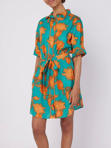 3/4 Sleeve Carlotta Dress - Turquoise/Orange FINAL SALE