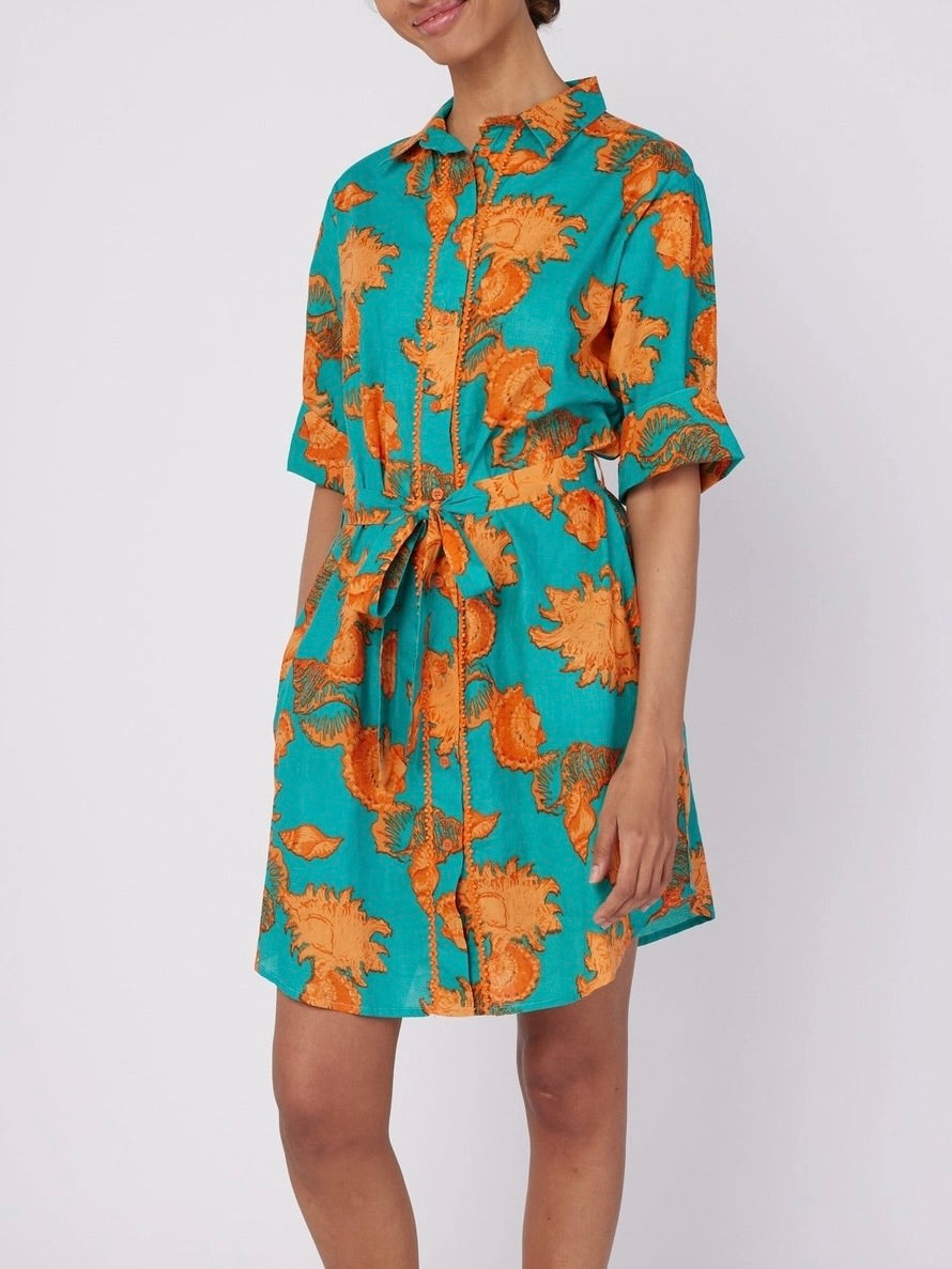 3/4 Sleeve Carlotta Dress - Turquoise/Orange FINAL SALE