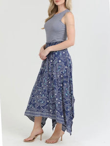 Bandana Print Midi Skirt - Navy