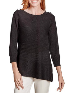 Asymmetric Metallic Sweater - Black FINAL SALE