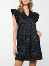 Load image into Gallery viewer, Flutter Sleeve Textured Dress - Black
