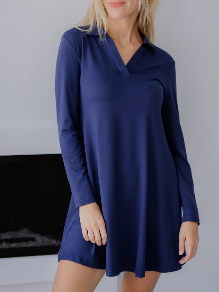 Lana's Loft Inc Long Sleeve Trapeze Dress - Blue FINAL S