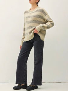 Striped Cozy Sweater - Sage Grey