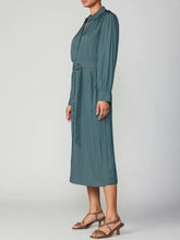 Load image into Gallery viewer, Long Shirt Dress with Tie - Fern Green
