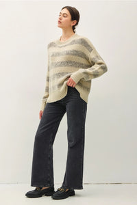 Striped Cozy Sweater - Sage Grey