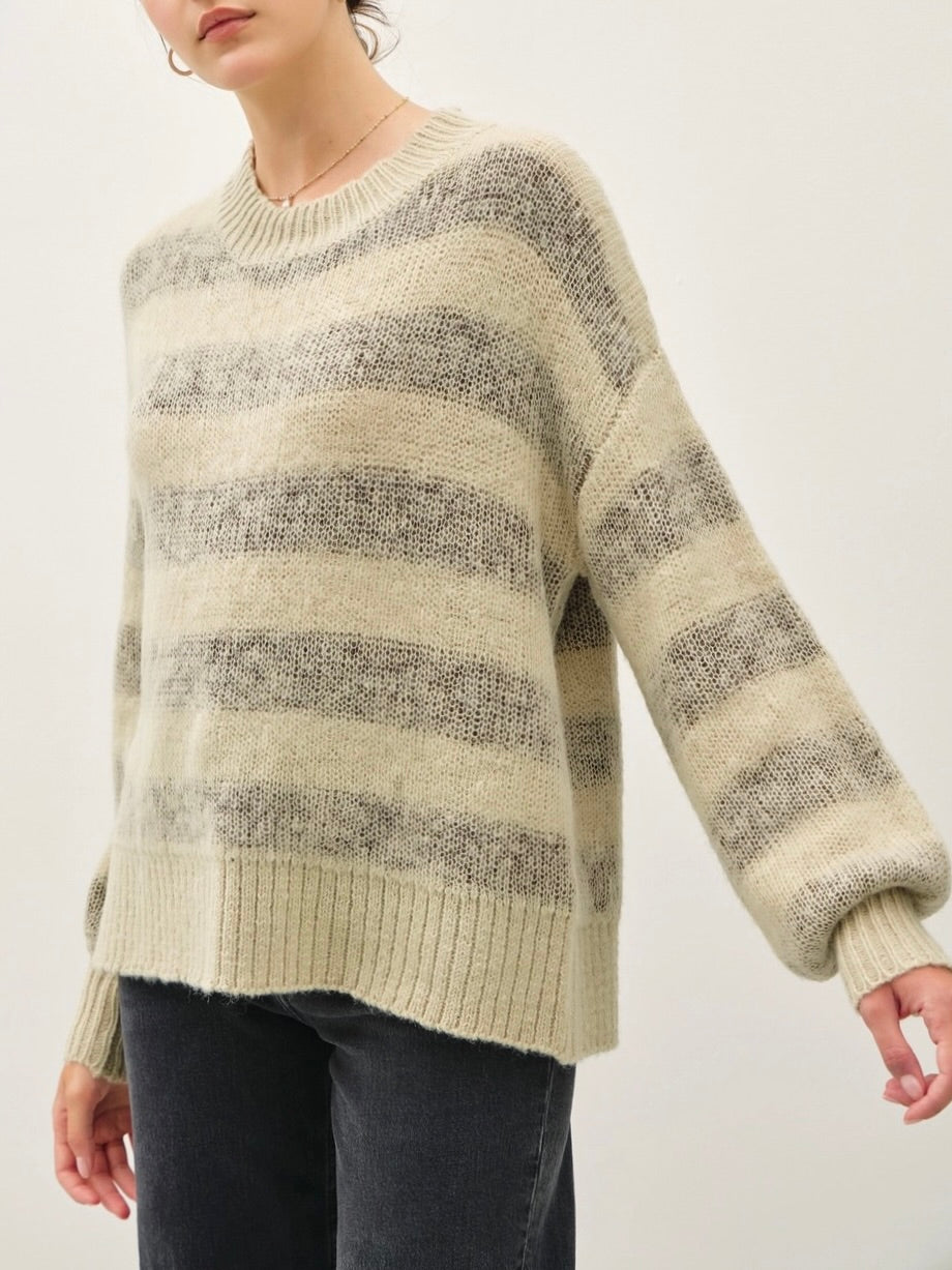 Striped Cozy Sweater - Sage Grey