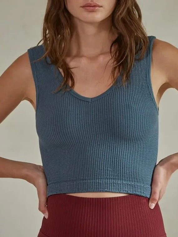 Reversible Crop Tank - Vintage Teal