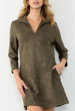 Load image into Gallery viewer, Sleeved Suede Dress - Olive
