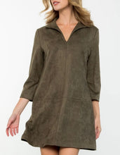 Load image into Gallery viewer, Sleeved Suede Dress - Olive FINAL SALE
