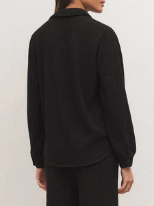 Crinkle Knit Button Down Shirt - Black