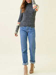 Mock Neck Sweater Top - Charcoal