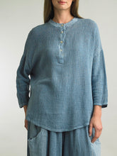Load image into Gallery viewer, Cotton/Linen 4 Button Top - Denim FINAL SALE
