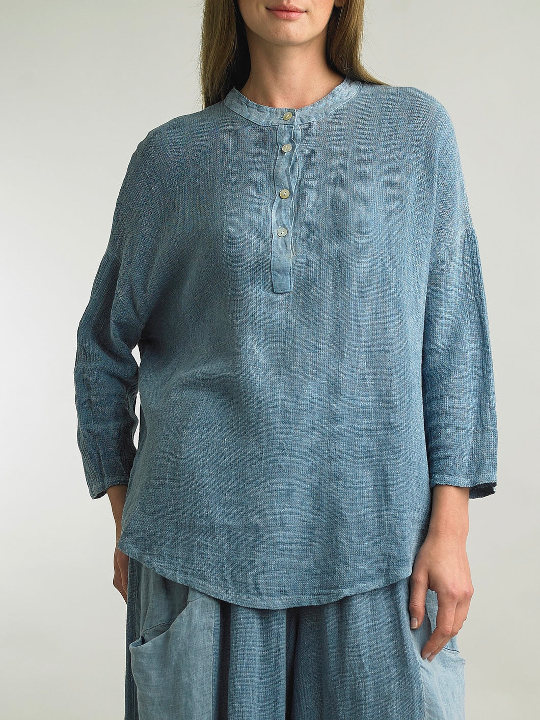 Cotton/Linen 4 Button Top - Denim FINAL SALE