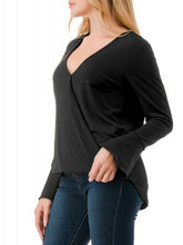 Load image into Gallery viewer, Bell Sleeve Surplice Top - Black
