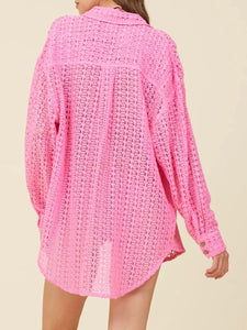 Crochet Button-Down - Pink FINAL SALE