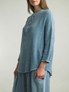Cotton/Linen 4 Button Top - Denim FINAL SALE