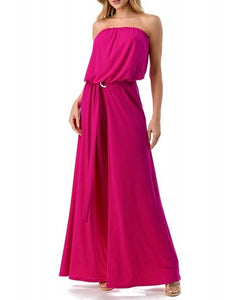 Strapless Jumpsuit with Belt - Hot Pink