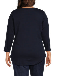 3/4 Sleeve Scoop Neck Tee - Navy