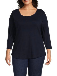 3/4 Sleeve Scoop Neck Tee - Navy