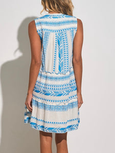Sleeveless A-Line Dress - White/Blue