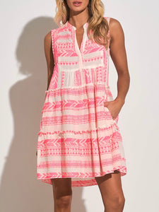 Sleeveless A-Line Dress - White/Pink