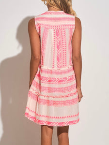 Sleeveless A-Line Dress - White/Pink
