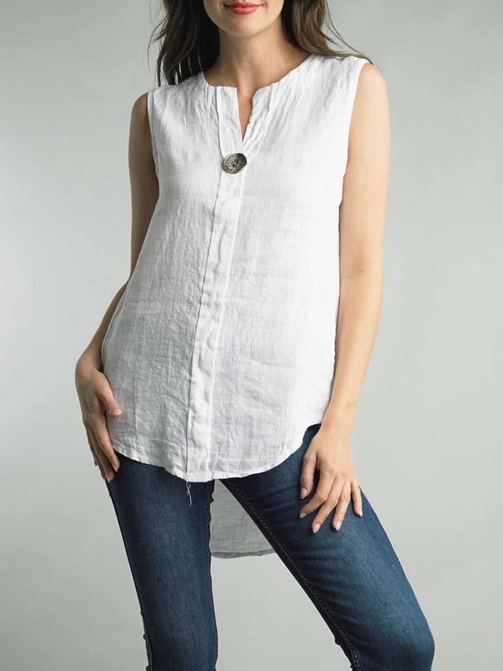 Sleeveless Tunic with Button - Ivory FINAL SALE