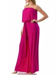 Strapless Jumpsuit with Belt - Hot Pink